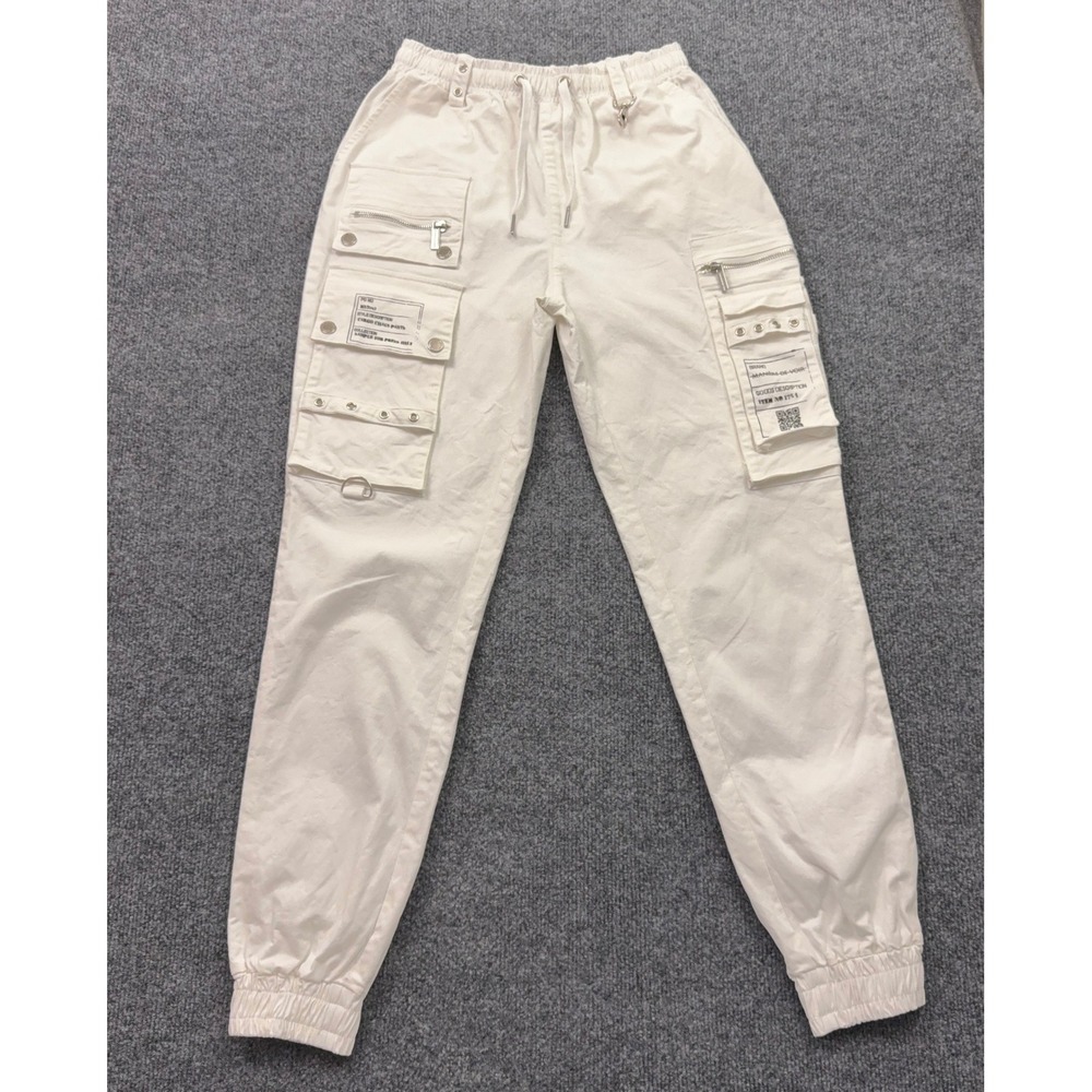 Maniere De Voir Cargo Joggers Women 8 White Multi-Pocket Tactical Streetwear Y2k